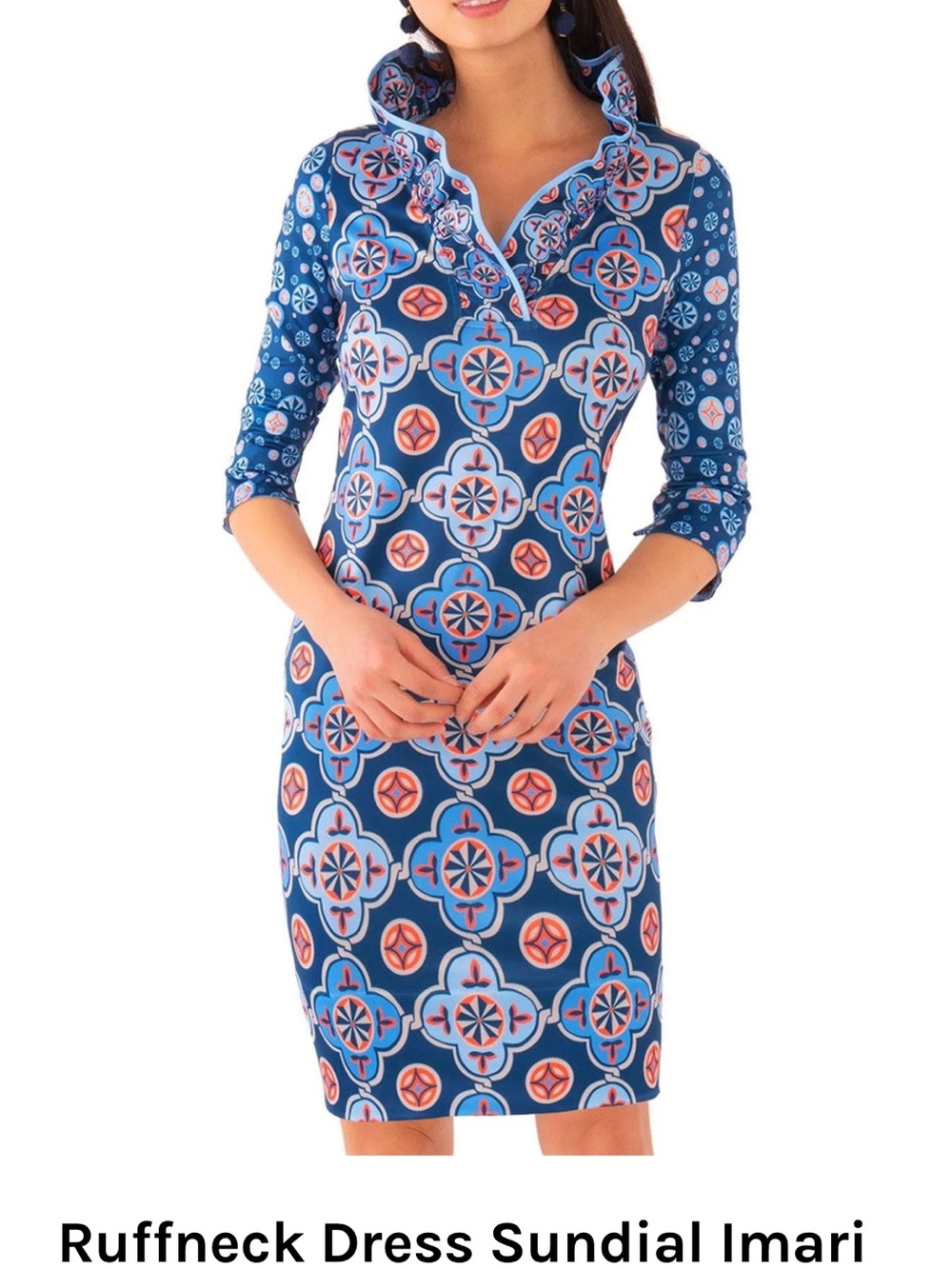 Gretchen Scott Jersey stand up ruffle neck in sundial Imari size L